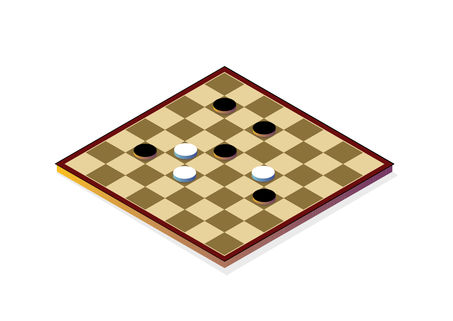 Checkers game board with red and black pieces positioned for play