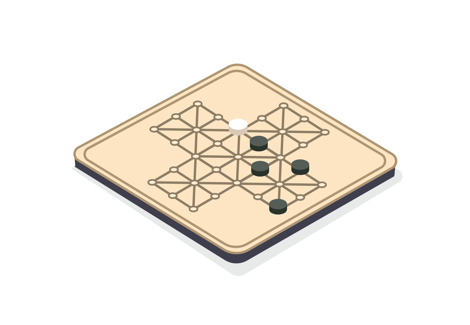 Fox and Geese game board showing traditional asymmetric strategy game setup