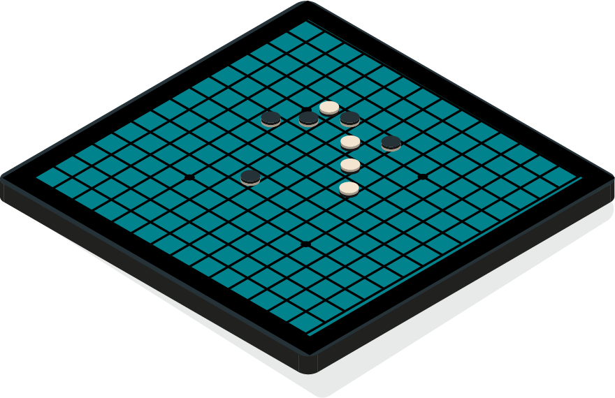 Go game board with black and white stones strategically placed