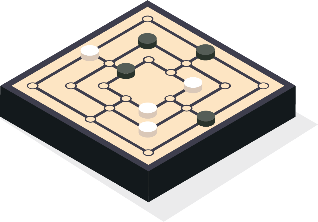 Mills (Nine Men's Morris) game board with game pieces